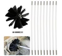 Udbrud Kit de Ramonage, Kit de Brosse Nettoyage Cheminée Poêle Pellet Réglable, Kit de Broussailles avec 9 Tiges en Nylon 410 mm, 1 Tête de Brosse 150mm et 1 Tige Hexagonale pour Tuyau d'égout