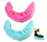 Udbrud Lot de 2 paires de protège-patins à glace - En peluche douce - Élastiques - Pour patins de hockey - Pour patins à glace - Pour homme et femme - Bleu rouge - Taille L