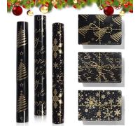Udbrud Lot de 3 rouleaux de papier cadeau d'anniversaire, de papier cadeau noir, doré, doré, noir, Noël, pour la fête des enfants, la Saint-Valentin, 43 cm x 3 m