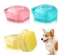 Udbrud Lot de 4 brosses de bain en silicone pour animaux de compagnie, avec distributeur de shampooing, brosse de massage super douce en silicone pour chiens et chats