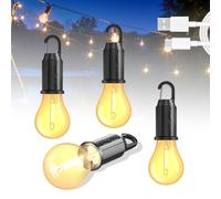 Udbrud Lot de 4 lampes de camping LED rechargeables - Portable - Étanche - Lanterne de camping avec mousqueton - Luminosité réglable - 3 modes d'éclairage - Ampoule pour aventure, pêche, garage