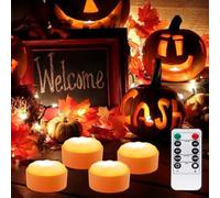Udbrud Lot de 4 Lampes LED citrouille d'Halloween vec minuterie, lanterne Jack O orange vacillante sans flamme, bougies électriques d'extérieur pour la décoration d'Halloween fête