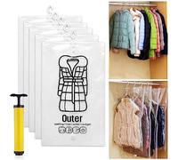 Udbrud Lot de 5 Sacs de Rangement Sous Vide à Suspendre pour Vêtements, 67 X 110CM Sacs Transparents pour Vêtements avec Pompe à Air Sac de Compression pour Pardessus D'hiver, Costumes, Robes