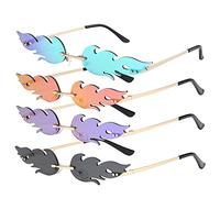 Udbrud Lunette de Soleil en Forme de Flamme, 4 Pièces Feu Lunettes de Soleil Sans Monture Lunette de Soleil Femme Flamme pour Femmes, Hommes, Fête, Cadeaux, Anniversaires