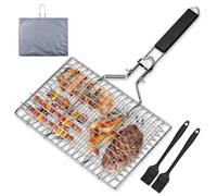 Udbrud Panier Grille pour Barbecue, Panier de Barbecue en Acier Inoxydable avec 1 Sac de Rangement et 2 Brosses en Silicone panier de barbecue pliable avec poignée pour poisson, légumes, crevettes