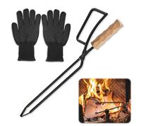 Udbrud Pince à bois de cheminée universelle avec gants anti-brûlure - Longue pince à bois de chauffage - Pour l'extérieur - Pour feux de camp et poêles à cheminée