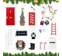 Udbrud Porte Lutin de Noël, 22 Pièces Porte de Lutin Miniature Ensemble D'accessoires de Porte de GNOME de Noël avec Arbre de Noël, Guirlande, Paillasson, Clôtures Lutin De Noel Accessoire