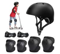 Udbrud Protection Roller Enfant, 7Pcs Equipement de Protection Réglable Genouillères Coudières Protège-Poignets pour Patins à roulettes, Cyclisme, Planche à roulettes (Noir)