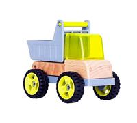 Udeas Camion à bascule en bois, jouets à partir de 3 ans, camion à bascule mécanique, roues noires et couleurs vives, jouets de sable en bois