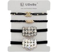 UDeBe Lot de 4 élastiques à cheveux décoratifs élégants en strass et dorés pour femme - Noir