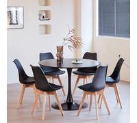 Uderkiny Ensemble de Table à Manger et Chaise, Plateau Rond en MDF de 110 cm avec 6 chaises de Salle à Manger Modernes en PU, Convient pour Cuisine, Salle à Manger, Salon, café (Noir, 6 Noir)