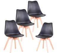 Uderkiny Lot de 4 Chaises de Salle à Manger，Chaises Scandinaves，Pieds en Bois Massif, Design Nordique Ergonomique, Idéales pour Salle à Manger, Salon, Cuisine, Chambre (Noir, 4)