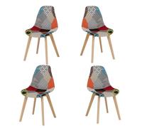 Uderkiny Lot de 4 chaises de Salle à Manger,Fauteuil Patchwork scandinave rembourré,Chaise Patchwork pour Cuisine/Bureau,Pieds en chêne Massif (Rouge, 4)