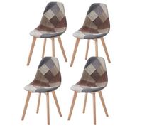 Uderkiny Lot de 4 chaises de salle à manger - Fauteuil scandinave patchwork rembourré pour cuisine et bureau - Coussin d'assise en polyuréthane - Pieds croisés en hêtre - Gris - 4