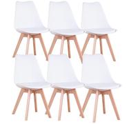 Uderkiny Lot de 6 Chaises de Salle à Manger，Chaises Scandinaves，Pieds en Bois Massif, Design Nordique Ergonomique, Idéales pour Salle à Manger, Salon, Cuisine, Chambre (Blanc, 6)