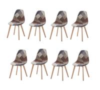 Uderkiny Lot de 8 chaises de salle à manger - Fauteuil patchwork scandinave rembourré - Chaise patchwork pour cuisine et bureau - Coussin d'assise en polyuréthane - Pieds croisés en hêtre - Gris - 4