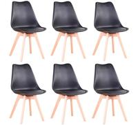Uderkiny Lot de Chaise Salle Canger Lot de 6 Chaises Scandinaves Noires Chaise Salle a Manger Noir, Idéal pour Salle a Mange, Cuisine et Bureau, Assise Tembourree et Pieds en Bois de Hetre,Noir