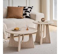 Uderkiny Table Basse Ronde Lot de 2,Table D'appoint de Salon, Qualité Panneaux de Fibres de Densité Moyenne, Table Basse Gigogne,Convient pour Le Salon, La Chambre à Coucher（Travertin Gris