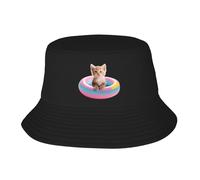 UDFKGLP Chapeau de pêcheur adulte avec motif chaton pour homme et femme - Chapeau pliable pour activités de plein air - Noir