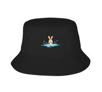 UDFKGLP Little Rabbit Stepping into The Puddle Pattern Chapeau de pêcheur adulte pour homme et femme Chapeau pliable pour activités de plein air Noir