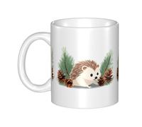 UDFKGLP Mug en céramique motif hérisson et pommes de pin pour cappuccino, latte, céréales, yaourt, lait, boissons chaudes ou froides, four à micro-ondes