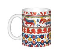 UDFKGLP Mug suédois en céramique motif cheval Dala Folk pour cappuccino, latte, céréales, yaourt, lait, boissons chaudes ou froides, four à micro-ondes