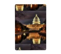 UDFKGLP Peinture décorative en étain avec motif « The United States Capitol at Night » - 20,3 x 30,5 cm - Fabriqué en fer blanc, résistant à l'usure et durable