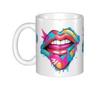 UDFKGLP Tasse en céramique à motif de lèvres graffitis populaires pour cappuccino, latte, céréales, yaourt, lait, boissons chaudes ou froides, four à micro-ondes