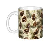 UDFKGLP Tasse en céramique à motif de pomme de pin pour cappuccino, latte, céréales, yaourt, lait, boissons chaudes ou froides, four à micro-ondes