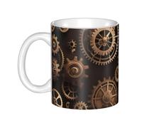 UDFKGLP Tasse en céramique avec engrenages mécaniques steampunk pour cappuccino, latte, céréales, yaourt, lait, boissons chaudes ou froides, four à micro-ondes