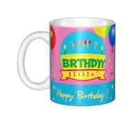 UDFKGLP Tasse en céramique avec motif ballon « Happy Birthday » pour cappuccino, latte, céréales, yaourt, lait, boissons chaudes ou froides, four à micro-ondes