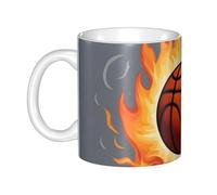 UDFKGLP Tasse en céramique avec motif basketball on fire pour cappuccino, latte, céréales, yaourt, lait, boissons chaudes ou froides, four à micro-ondes