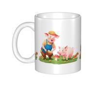 UDFKGLP Tasse en céramique avec motif cochon cueillant des champignons pour cappuccino, latte, céréales, yaourt, lait, boissons chaudes ou froides, four à micro-ondes