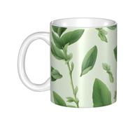 UDFKGLP Tasse en céramique avec motif fleurs vertes, feuilles de sauge et branches pour cappuccino, latte, céréales, yaourt, lait, boissons chaudes ou froides, four à micro-ondes