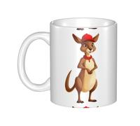 UDFKGLP Tasse en céramique avec motif kangourou portant un chapeau rouge pour cappuccino, latte, céréales, yaourt, lait, boissons chaudes ou froides, four à micro-ondes