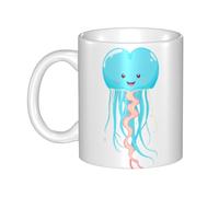UDFKGLP Tasse en céramique avec motif méduse en forme de cœur pour cappuccino, latte, céréales, yaourt, lait, boissons chaudes ou froides, four à micro-ondes