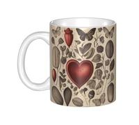 UDFKGLP Tasse en céramique avec motif papillons autour du cœur pour cappuccino, latte, céréales, yaourt, lait, boissons chaudes ou froides, four à micro-ondes