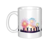UDFKGLP Tasse en céramique avec motif « People reveling under the fireworks » pour cappuccino, latte, céréales, yaourt, lait, boissons chaudes ou froides, four à micro-ondes