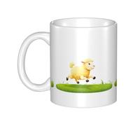 UDFKGLP Tasse en céramique avec motif « The golden little sheep is jumping » - Pour cappuccino, latte, céréales, yaourt, lait, boissons chaudes ou froides - Four à micro-ondes