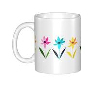 UDFKGLP Tasse en céramique avec trois fleurs colorées pour cappuccino, latte, céréales, yaourt, lait, boissons chaudes ou froides. Four à micro-ondes