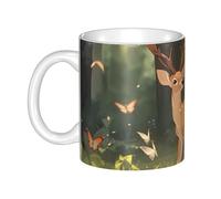UDFKGLP Tasse en céramique motif Bambi pour cappuccino, latte, céréales, yaourt, lait, boissons chaudes ou froides, four à micro-ondes
