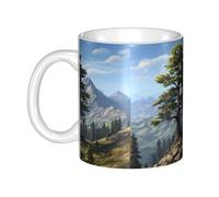 UDFKGLP Tasse en céramique motif cerf montagne pin sauvage pour cappuccino, latte, céréales, yaourt, lait, boissons chaudes ou froides, four à micro-ondes