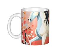 UDFKGLP Tasse en céramique motif cheval devant arbres fleuris pour cappuccino, latte, céréales, yaourt, lait, boissons chaudes ou froides, four à micro-ondes