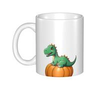 UDFKGLP Tasse en céramique motif dinosaure assis sur une citrouille pour cappuccino, latte, céréales, yaourt, lait, boissons chaudes ou froides, four à micro-ondes