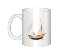 UDFKGLP Tasse en céramique motif Husky sur un voilier pour cappuccino, latte, céréales, yaourt, lait, boissons chaudes ou froides, four à micro-ondes