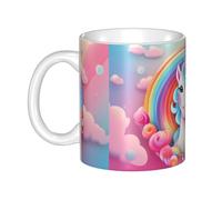 UDFKGLP Tasse en céramique motif licorne arc-en-ciel pour cappuccino, latte, céréales, yaourt, lait, boissons chaudes ou froides, four à micro-ondes
