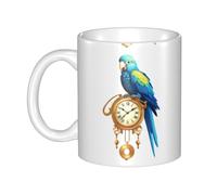 UDFKGLP Tasse en céramique motif perroquet assis sur une vieille horloge à pendule pour cappuccino, latte, céréales, yaourt, lait, boissons chaudes ou froides Four à micro-ondes