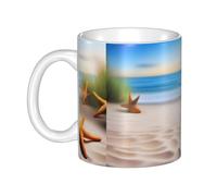 UDFKGLP Tasse en céramique motif plage étoiles de mer terres pour cappuccino, latte, céréales, yaourt, lait, boissons chaudes ou froides, four à micro-ondes