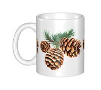 UDFKGLP Tasse en céramique motif pommes de pin pour cappuccino, latte, céréales, yaourt, lait, boissons chaudes ou froides, four à micro-ondes
