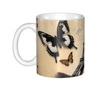 UDFKGLP Tasse en céramique Motif Tour Eiffel Paris Papillon Pour cappuccino, latte, céréales, yaourt, lait, boissons chaudes ou froides Four à micro-ondes